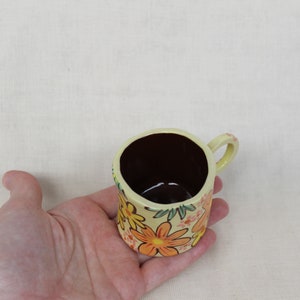 Flowery 60s wallpaper inspired espresso cup handmade earthenware image 8