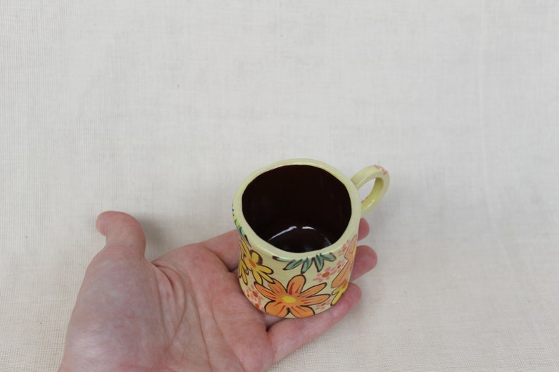 Flowery 60s wallpaper inspired espresso cup handmade earthenware image 8