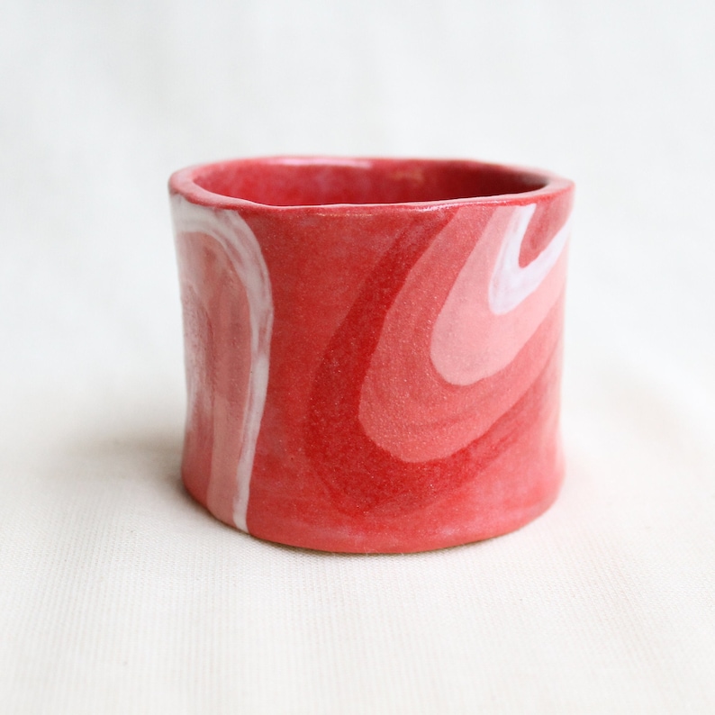 Handmade ceramic coffee cappuccino cup with pink swirls image 2