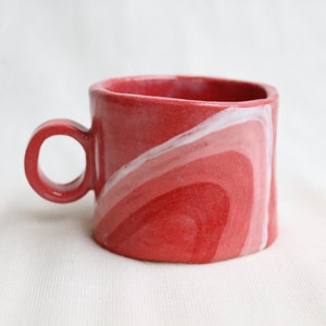 Handmade ceramic coffee cappuccino cup with pink swirls image 1