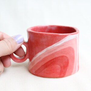 Handmade ceramic coffee cappuccino cup with pink swirls image 3