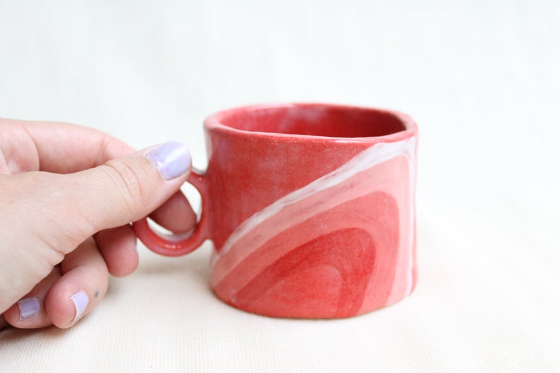 Handmade ceramic coffee cappuccino cup with pink swirls image 3