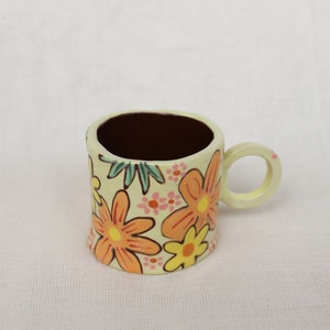 Flowery 60s wallpaper inspired espresso cup handmade earthenware image 6