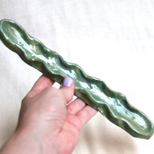Wobbly Handmade Ceramic Incense Burner - woody green