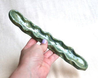 Wobbly Handmade Ceramic Incense Burner - woody green