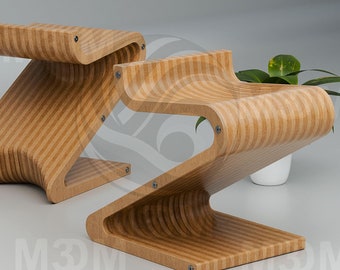Parametric Style EcoPlank Chair-003 CNC Cutting Files, Parametric Plywood Furniture Plans (Dxf, Dwg, Eps, Svg, Pdf) for CNC Router
