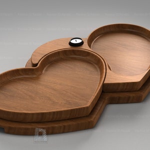 Bandeja de servir em formato de coração com 3 peças v1 - para roteador CNC e impressão 3D