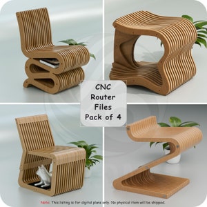 Set van 4 parametrische stoelen / CNC-snijbestanden / Parametrisch meubilair / svg, eps, pdf, dxf