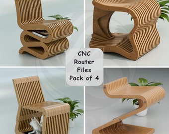 Parametric Chair Pack of 4  / CNC Cutting Files / Parametric Furniture / svg, eps, pdf, dxf