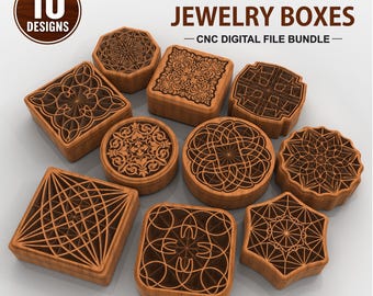 10 V-Carve Jewelry Box CNC Files Bundle – Router Stl & Svg Designs for Woodworking
