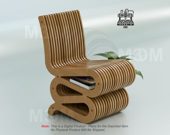 Parametric Style EcoPlank Chair-002 CNC Cutting Files, Parametric Plywood Furniture Plans (Dxf, Dwg, Eps, Svg, Pdf) for CNC Router