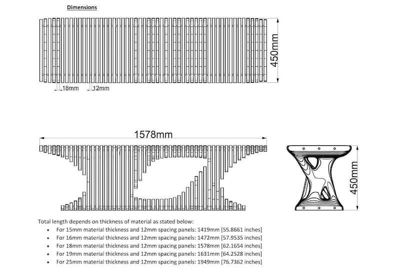 Parametric Style Bench-PSB-001 CNC Files for cutting Parametric Furniture Benches for Entryway CNC laser Garden and Ofice Funiture image 7