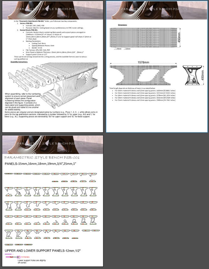 Parametric Style Bench-PSB-001 CNC Files for cutting Parametric Furniture Benches for Entryway CNC laser Garden and Ofice Funiture image 8