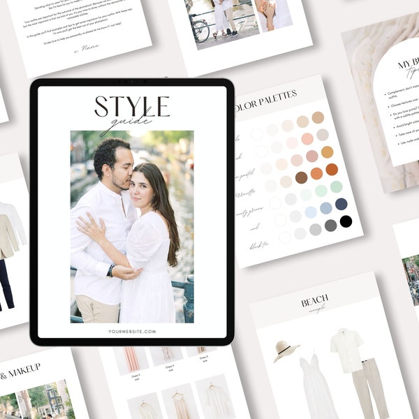 Photography Style Guide Canva Template with Content, Engagement Session Welcome Guide, Couple Shoot Outfit Guide, Color Palettes
