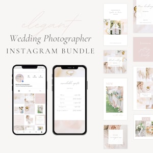 Leichtes und luftiges Hochzeitsfotograf Instagram Bundle, elegante Hochzeitsfotografie Stories und Posts, High End Social Media Canva Template