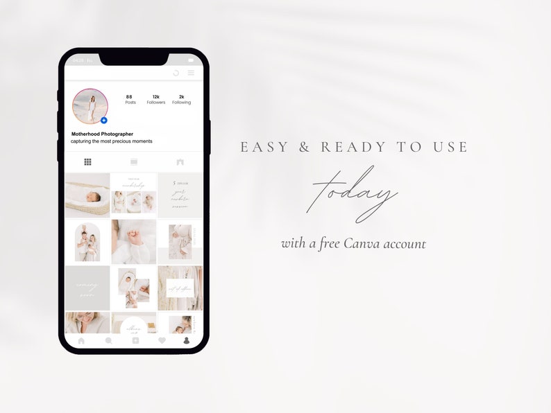 Newborn Photographer Instagram Post, Posts for Motherhood, Family and Baby Photographers, Aesthetic Light & Airy and Clean Canva Template image 5