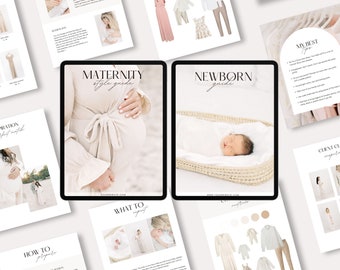 Paquete de guía de maternidad y recién nacidos con contenido, guía de bienvenida para fotógrafos de recién nacidos, guía de estilo de maternidad, revista de fotografía preescrita