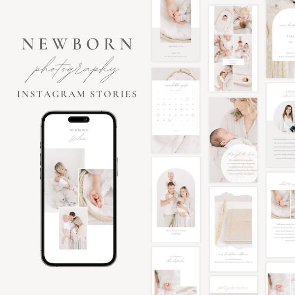 Newborn Photographer Instagram Story Template, Newborn Photography Stories, Family Photographer, Minimalistic Instagram Canva Template