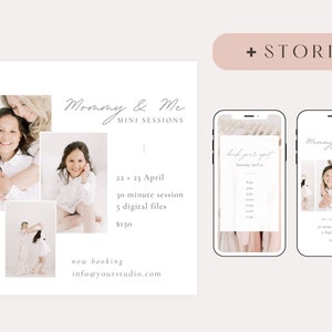 Mommy and Me Minis Session Template, Photography Canva Template, Light and Airy Family Minis, Classic Instagram Stories for Photographers