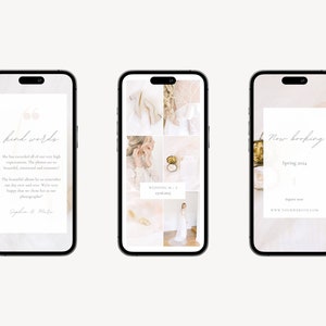 Instagram stories for light and airy wedding photographers. Different story templates with white and blush pink colors and pastel. Place your own photos and text in this social media stories templates.Gift for photographers. Digital Christmas gift