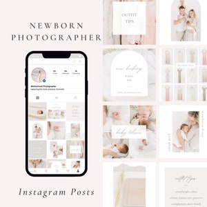 Publicación de Instagram de fotógrafo recién nacido, publicaciones para fotógrafos de maternidad, familia y bebés, plantilla de Canva estética, ligera, aireada y limpia