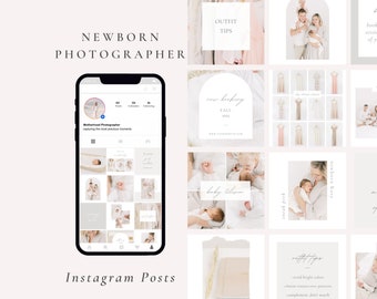 Newborn Photographer Instagram Post, Posts for Motherhood, Family and Baby Photographers, Aesthetic Light & Airy and Clean Canva Template