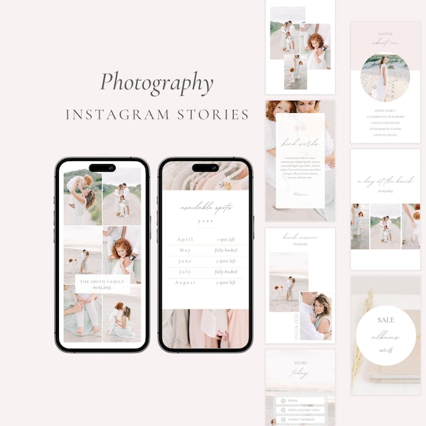 Photographer Instagram Story Template, Light and Airy Photography Stories, IG stories for photographers, Classic Social Media Canva Template