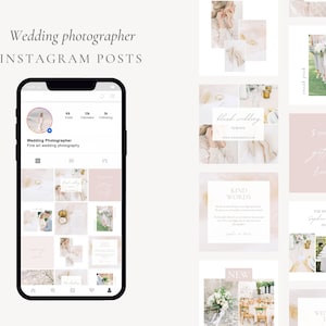Elegant Wedding Photographer Instagram Posts, Light and Airy Wedding Photography Instagram Bundle, Classic Social Media Canva Template