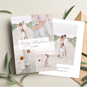 Modern Christmas Card with Photos, Printable Christmas Card Canva Template, Minimalist Photo Collage Holiday Card with Text and Wishes,