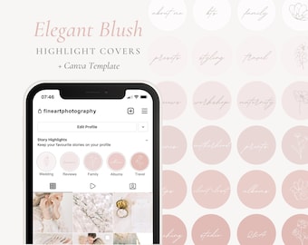 Editable Instagram Highlight Covers for Photographers, Photography Highlight Covers Pastel, Canva Template, Blush Pink Flower Story Icons