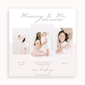 Mama en ik minisessiesjabloon, aankondiging van moederdagsessies, familieminisessie Canva-sjabloon, Instagram-post voor fotograaf