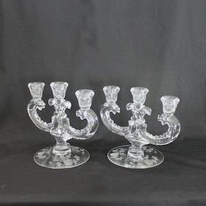 Heisey Waverly 3-Light Candelabra, Wedding Candelabra, Rose Etched Candelabra