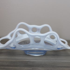 Antique Duncan & Miller Blue Opalescent Folded Style Dish, Lacy Handkerchief Dish