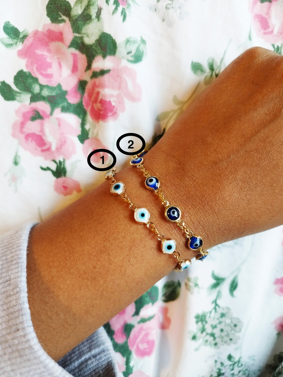 Evil Eye Bracelet, Dark Blue, Light Blue, Evil Eye Charm, Persian Style