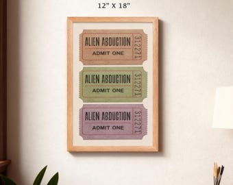 Alien Abduction Ticket Framed Print - Retro Sci-Fi Wall Art