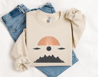 UFO Sunset Sweatshirt: Retro Earth Tone Alien Crewneck