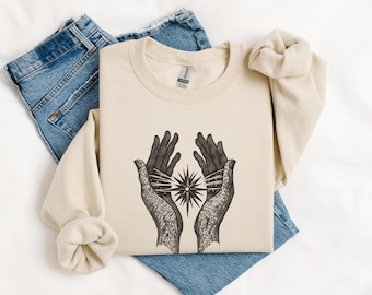 Spiritual Energy Hands Sweatshirt: New Age Cosmic Vibes Pullover