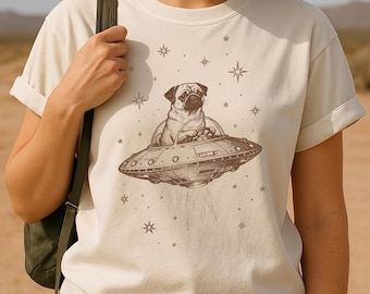 Vintage Pug UFO T-shirt, Comfort Colors Dog Lover Tee