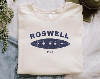 Camiseta unissex Roswell Novo México, estilo retrô, com tema alienígena e Área 51, camiseta de manga curta com disco voador, camiseta infantil, aventura espacial.