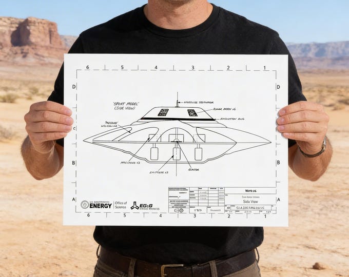 Bob Lazar UFO Blueprint Art Print, Area 51 Schematic (12 X 16)