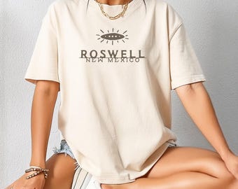 Roswell New Mexico UFO T-Shirt Alien Inspired Western Paranormal Gift Comfort Colors Ringspun Cotton Unisex Tee Western Style Graphic Top