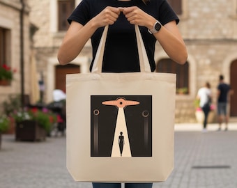 UFO Abduction Tote Bag: Organic Cotton Alien Spaceship Purse