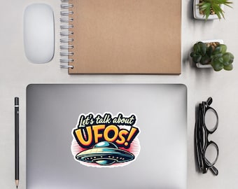 Retro UFO Sticker, Sci-Fi Alien Vinyl Decal