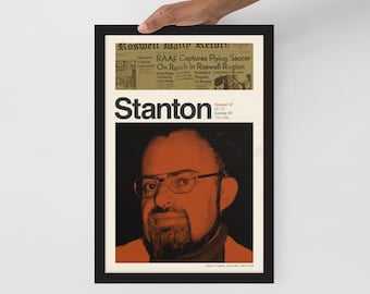 Stanton Friedman UFO Poster, Roswell Alien Decor (12x18 Framed)