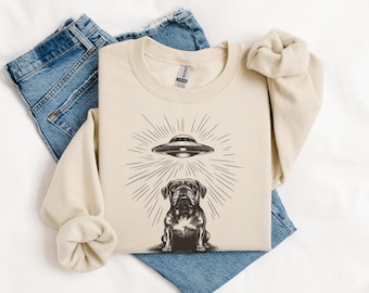 Bulldog UFO Sweatshirt: Funny Alien Dog Graphic Pullover