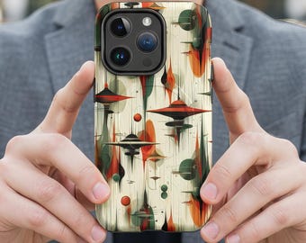 Mid Century UFO iPhone Case: Abstract Spaceship MagSafe Cover Protective 17 16 15 14 13 Novelty Gift