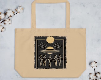 Organic Cotton Tote Bag, Boho UFO Alien Design