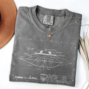 Bob Lazar UFO Shirt Sport Model Area 51 Science Tee Alien UAP Blueprint Schematic Art Scientist Comfort Colors® Gift Paranormal Tshirt image 5