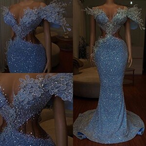 Beaded 3D Blue Dress Prom Gown Reception Wedding Dress - Etsy
