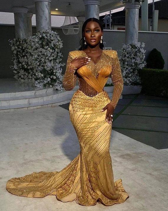 Latest Gold Luxury Lacelatest Nigeria u0026 Africa Lace Dress. - Etsy UK